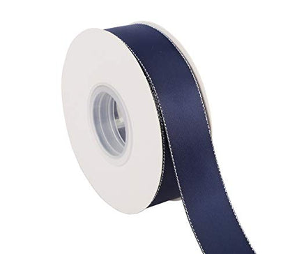 1" Inch Double Faced Satin Ribbon 25 Yards with Silver Edges