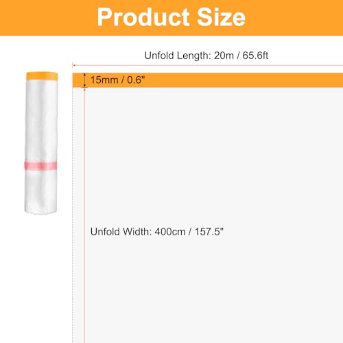 3 Rolls Pre Taped Masking Film 157.5" x65.6ft Double Adhesive Tape and Drape Painters Plastic Drop Cloth Film with Tape Plastic Sheeting for Automotive Painting Covering (3 Count)