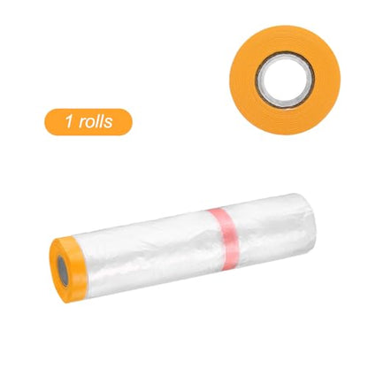 Pre Taped Masking Film 157.5" x65.6ft Double Adhesive Tape and Drape Painters Plastic Drop Cloth Film with Tape Plastic Sheeting for Automotive Painting Covering