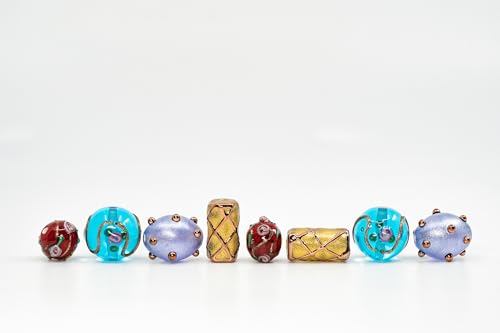 8 pcs Mix of Bohemia Lampwork Czech Glass Beads with Pearl Decorated Beads (8 Count)