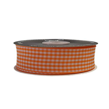 Orange Gingham Plaid Checked Ribbon 25 Yard Each Roll 100% Polyester (75 Foot)