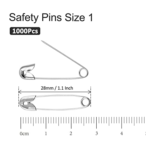 1000 PCS 28mm Safety Pins Nickel Plated (1000 Count)