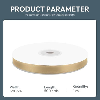 3 8" x 50 Yards Champagne Gold Satin Ribbon Crafts Gift Wrapping