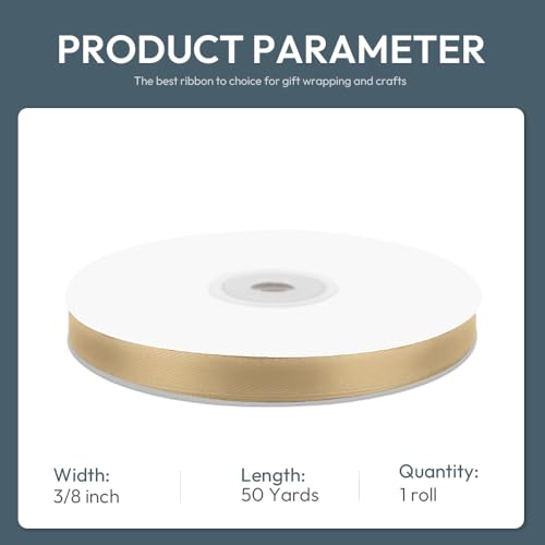 3 8" x 50 Yards Champagne Gold Satin Ribbon Crafts Gift Wrapping