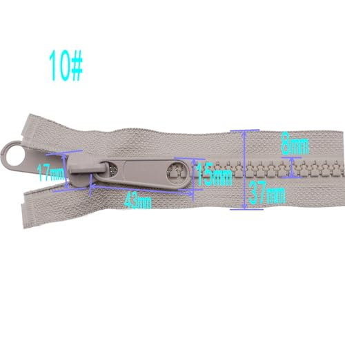 2PCS #10 24 Inch Heavy Duty Zippers for Sewing Separating Large Plastic Zippers Gray Tape with Double Pull Tab Slider (2 Count)