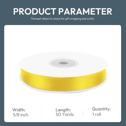5 8" x 50 Yards Yellow Satin Ribbon Crafts Gift Wrapping