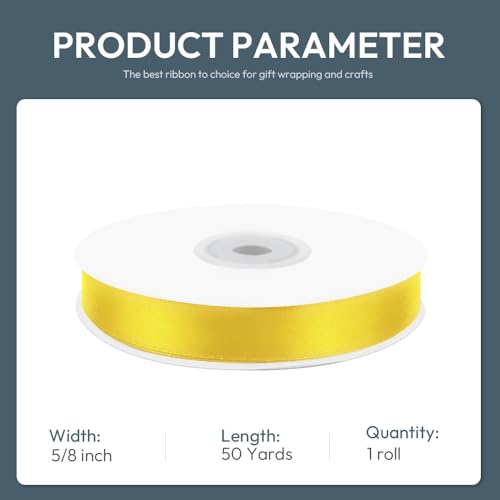 5 8" x 50 Yards Yellow Satin Ribbon Crafts Gift Wrapping