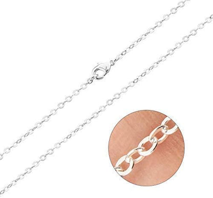 ALEXCRAFT Wholesale 12 PCS Silver Plated Solid Brass Flat Cable Chains Bulk for Jewelry Making (20 Inch(2MM))