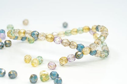 0.9 oz (25g) Mix of 280pcs 4mm Round Faceted Fire Polished Czech Glass Beads, Golden Shades (300 Count)