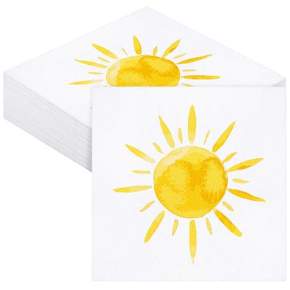 48 Pieces Disposable Sun Paper Napkins Sunshine Birthday Decorations Sun Party Napkins Cocktail Dinner Napkin Set 13" x 13" Unfolded Tableware Napkins for Sun Birthday Party Supplies (48 Count)