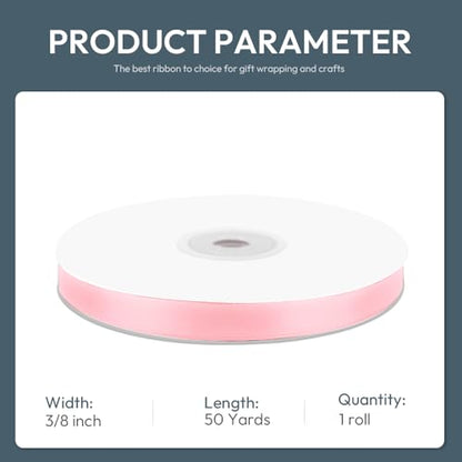 3 8" x 50 Yards Pink Satin Ribbon Crafts Gift Wrapping