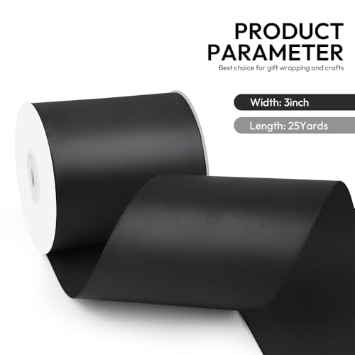 3 Inch 25 Yard Wide Satin Ribbon Black