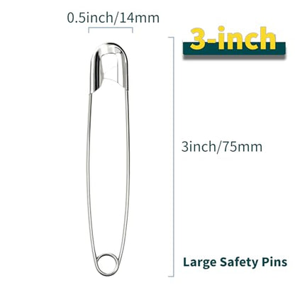 3 Inch Extra Large Safety Pins (100 Count)