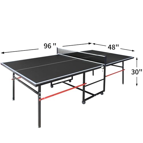 6FT/8FT/9FT Mid-Size Table Tennis Table Ping-Pong Table Set Foldable & Portable Table Indoor Outdoor for Family Game (Black, 8FT)