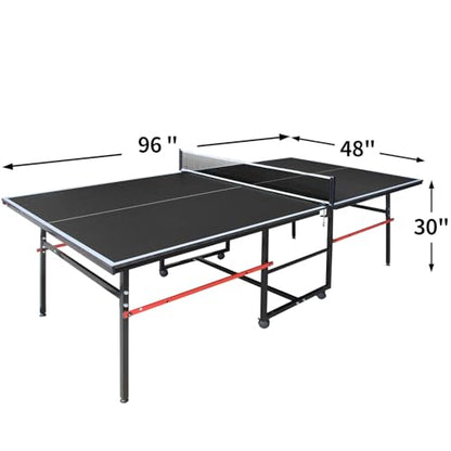 6FT/8FT/9FT Mid-Size Table Tennis Table Ping-Pong Table Set Foldable & Portable Table Indoor Outdoor for Family Game (Black, 8FT)