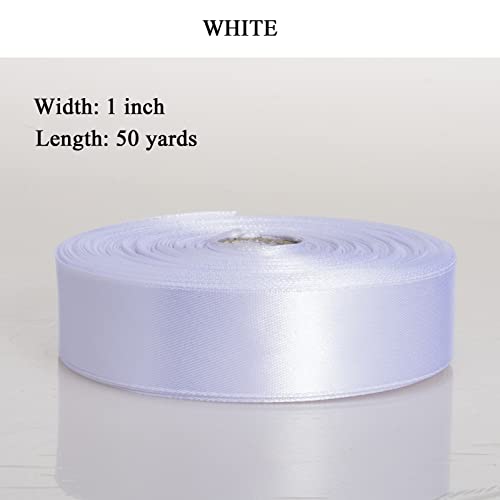 1 Inch White Solid Satin Ribbon for Gift Wrapping