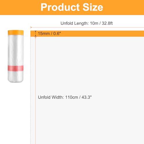 3 Rolls Pre Taped Masking Film 43.3" x32.8ft Double Adhesive Tape and Drape Painters Plastic Drop Cloth Film with Tape Plastic Sheeting for Automotive Painting Covering (3 Count)