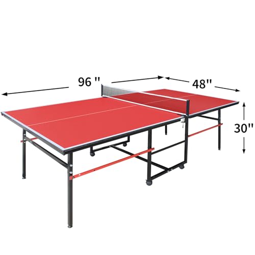 4.5FT/8FT/9FT Mid-Size Table Tennis Table (Red, 8FT)