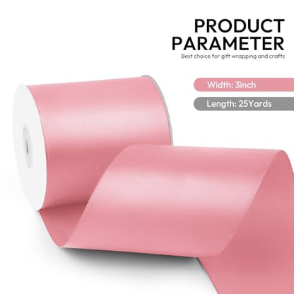 3 Inch 25 Yard Wide Satin Ribbon Pink