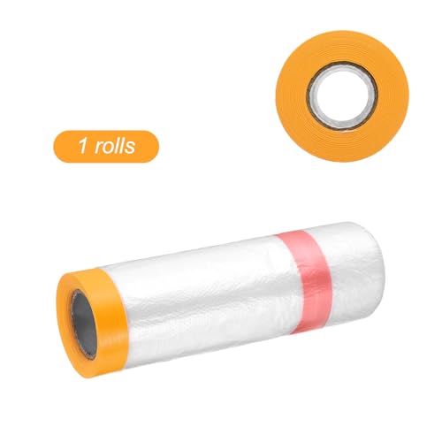 Pre Taped Masking Film 43.3" x32.8ft Double Adhesive Tape and Drape Painters Plastic Drop Cloth Film with Tape Plastic Sheeting for Automotive Painting Covering