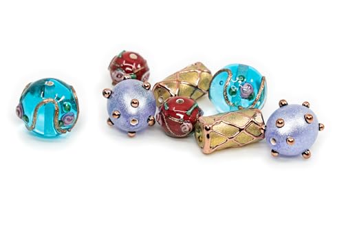 8 pcs Mix of Bohemia Lampwork Czech Glass Beads with Pearl Decorated Beads (8 Count)