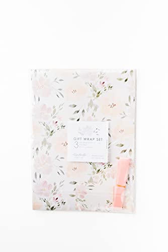 Floral Wedding Wrapping Paper sheets + Ribbon Set with Tags (3 Count)
