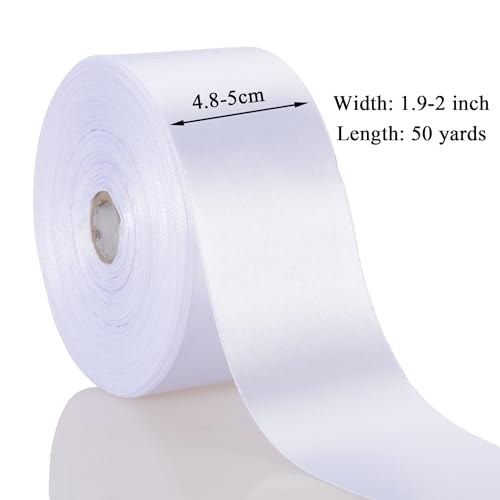 2 Inch White Solid Satin Ribbon for Gift Wrapping