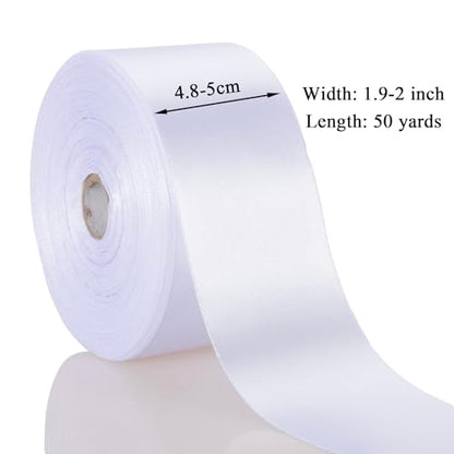 2 Inch White Solid Satin Ribbon for Gift Wrapping
