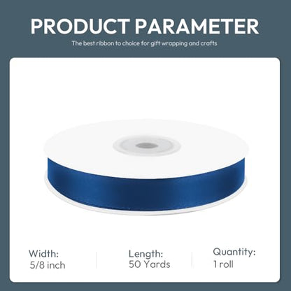 5 8" x 50 Yards Navy Blue Satin Ribbon Crafts Gift Wrapping (150 Foot)