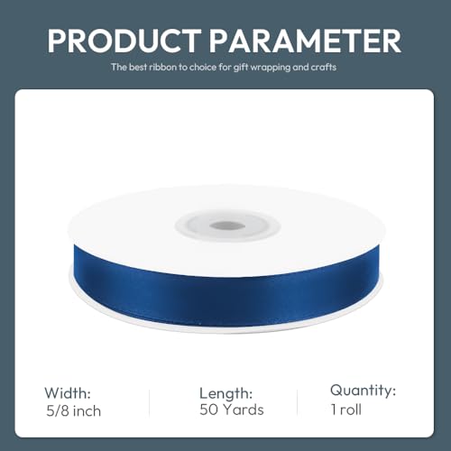 5 8" x 50 Yards Navy Blue Satin Ribbon Crafts Gift Wrapping (150 Foot)