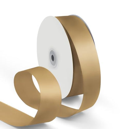 1-1/2 Inch 100 Yards Satin Ribbon Champagne Gold, Solid Color Fabric Ribbon for Gift Wrapping, Wedding, Polyester Gift Ribbon for Birthday Party Decoration, Craft, Hair, Floral, Sewing (300 Foot)