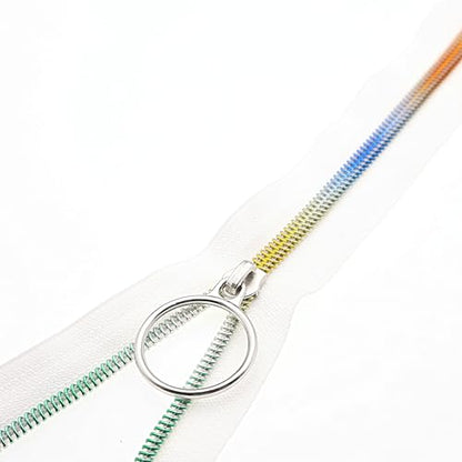 5 Rainbow Teeh Metallic Nylon Coil Zippers by The Yard Bulk 10 Yards White Zipper Tape with 25pcs Silver Ring Pull Sliders for DIY Sewing Tailor Craft Bag