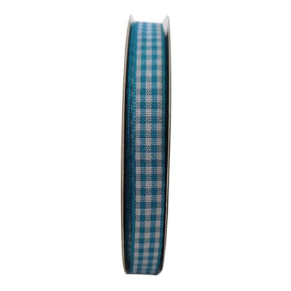 Vivid Blue and White Woven Edge Plaid Ribbon 100% Polyester Gingham Ribbon 25 Yards Each Roll (75 Foot)