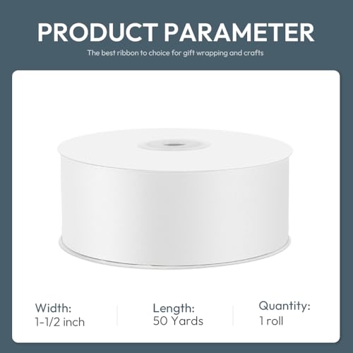 1-1/2" x 50 Yards White Satin Ribbon Crafts Gift Wrapping (150 Foot)