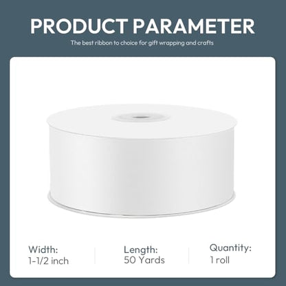 1-1/2" x 50 Yards White Satin Ribbon Crafts Gift Wrapping (150 Foot)