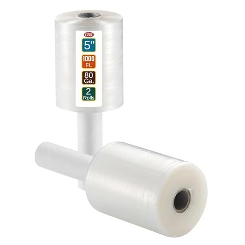 Mini Hand Stretch Wrap 2Pack 5 Inch 1000Ft 80 Gauge Shrink Wrap (2 Count)