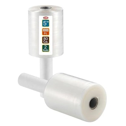 Mini Hand Stretch Wrap 2Pack 5 Inch 1000Ft 80 Gauge Shrink Wrap (2 Count)