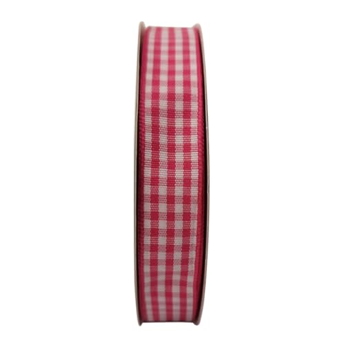 Pink and White Woven Edge Plaid Chekered Ribbon 100% Polyester Gingham Ribbon 25 Yards Each Roll for Easter Packing Decoration (72 Foot)