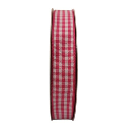 Pink and White Woven Edge Plaid Chekered Ribbon 100% Polyester Gingham Ribbon 25 Yards Each Roll for Easter Packing Decoration (72 Foot)