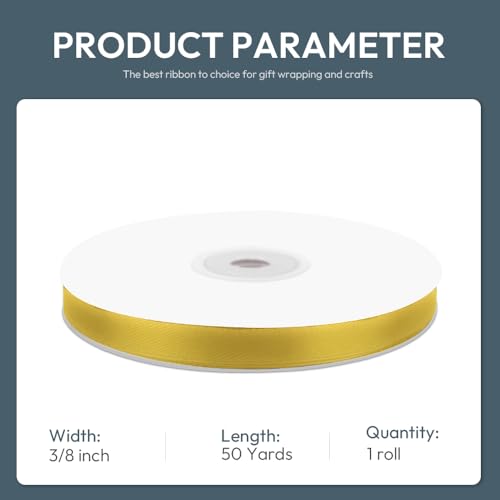 3 8" x 50 Yards Golden Satin Ribbon Crafts Gift Wrapping