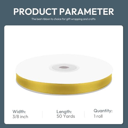 3 8" x 50 Yards Golden Satin Ribbon Crafts Gift Wrapping