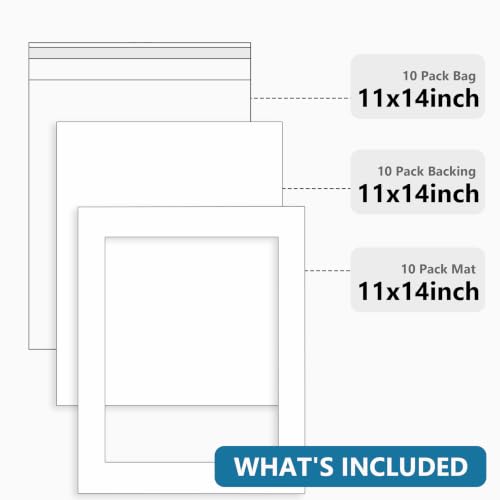 10 Pack White Mat Set 11x14 for 8.5x11 with White Core Bevel Cut