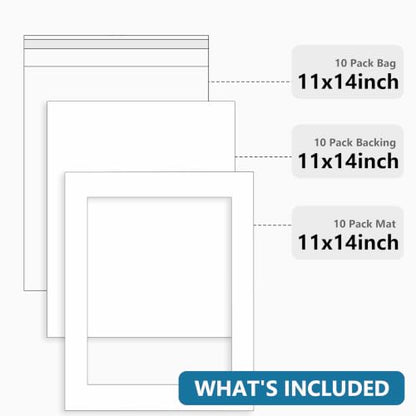 10 Pack White Mat Set 11x14 for 8.5x11 with White Core Bevel Cut