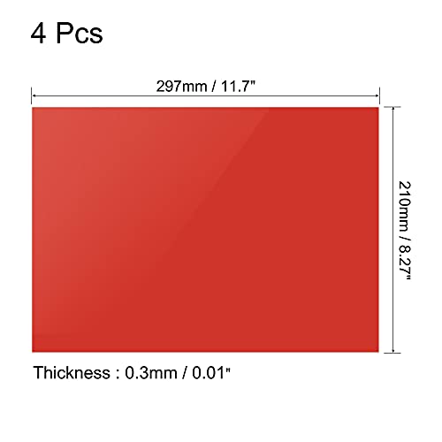 4Pcs A4 Gel Light Lighting Filter Overlay Transparent Color Correction Plastic Vinyl PVC Sheets Photography Television Red