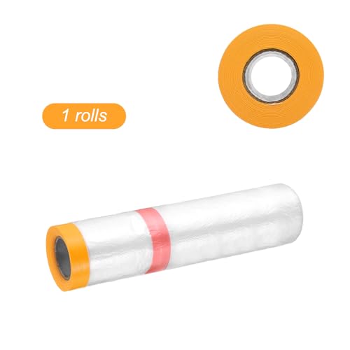 Pre Taped Masking Film 126" x32.8ft Double Adhesive Tape and Drape Painters Plastic Drop Cloth Film with Tape Plastic Sheeting for Automotive Painting Covering