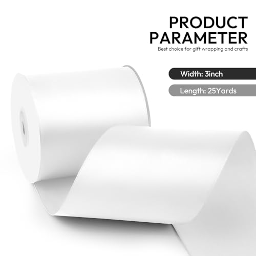 3 Inch 25 Yard Wide Satin Ribbon White