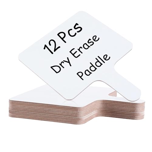 12 Pcs Dry Erase Answer Paddle 7 x 9 Inch Handheld Wooden White Board Double Sided Dry Erase Small Whiteboards for Students Classroom Games Party Auction Paddles for Bidding Meeting Voting (12 Count)
