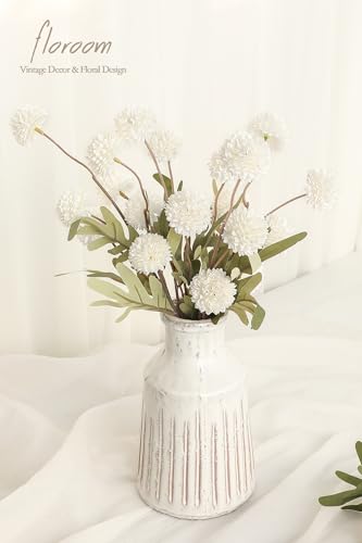6pcs Ivory Faux Silk Mums Artificial Flowers (6 Count)