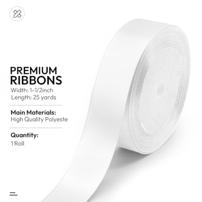 1" x 25 Yards White Satin Ribbon Crafts Gift Wrapping (75 Foot)