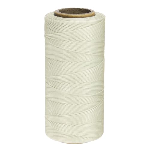 150D 0.8mm Flat Waxed Thread 284 Yards Polyester Leather Sewing Waxed String Hand Stitching Waxed Cord for Leather Stitching Sewing Bookbinding DIY Craft Creamy White